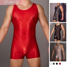 Men's Underwear See-through Bodysuit Glossy Leotard Stretch Jumpsuit Boxers Vest