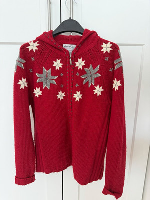 Eddie Bauer Damen Strickjacke L rot/weiß/grau