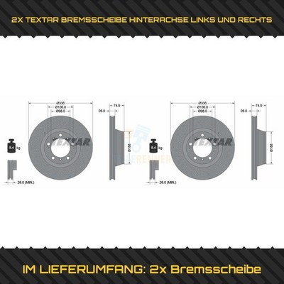 2X TEXTAR BREMSSCHEIBE HINTERACHSE LINKS + RECHTS FÜR PORSCHE