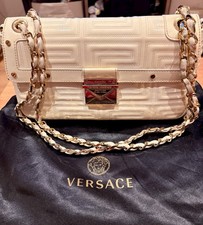Vintage Versace White Patent Leather Shoulder Bag with Gold Chain And Dust Bag