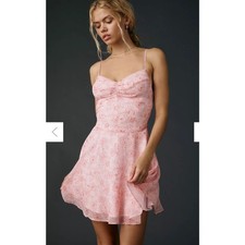 Urban Outfitters Fit-And-Flare Chiffon Mini Dress Pink Roses Medium Coquette NEW