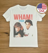 VTG 1984 WHAM George Michael Andrew Ridgeley Shirt Full Size WHITE B7835