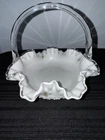 Fenton Silver Crest Spanish Lace Basket Hand Painted Flowers Signed C Shaffer