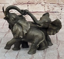 Two Baby African Elephant in Wild Bronze Sculpture Art Deco Statue By Barye SALE