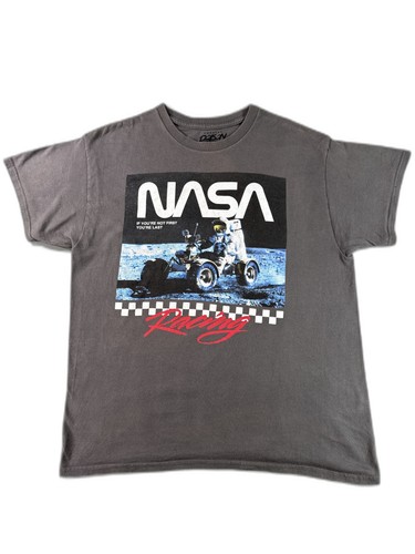 NASA Racing Graphic Tee Mens Large Gray 100% Cotton Crewneck Short Sleeve Space