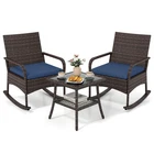 3PCS PE Wicker Rocking Bistro Set w/2-Tier Side Table, Cushions and Armchairs