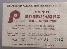 PHILLIES Connie Mack Stadium 1970 Daily Service Charge GA Pass ( Last Year )