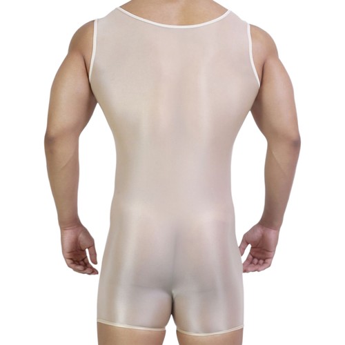 Men Sheer Tank High Elasticity Leotard Underwear Bodysuit Tights Short Jumpsuit - Picture 42 of 60