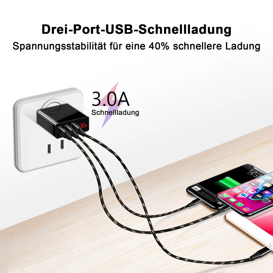 EAXUS® Universal USB Adapter Netzteil 3-fach Port 5V Schnell-Ladegerät Display - Bild 3 von 4