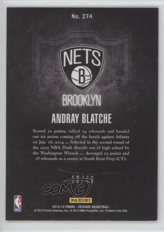 2013-14 Panini Crusade Crusade Purple /49 Andray Blatche #274 - Image 2 of 2