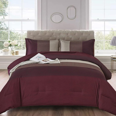 Burgundy Comforter Set Queen, Reversible Burgundy Stripe down Alternative Comfor