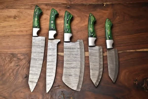 5 PCS Damascus Steel Chef Knife Set Hand Forged Kitchen Knives Colored Wood H