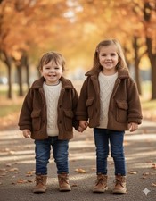 New Cozy Brown Sherpa Fleece Jacket Quilted Lining - Kids Size 110 US 5/5T 