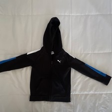 PUMA Boys 5 Full Zip Hoodie Black Blue Colorblock Logo Long Sleeve Casual