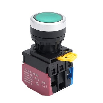 APIELE 22mm Latching Push Button Switch Metal Head Plastic Body 110V Green