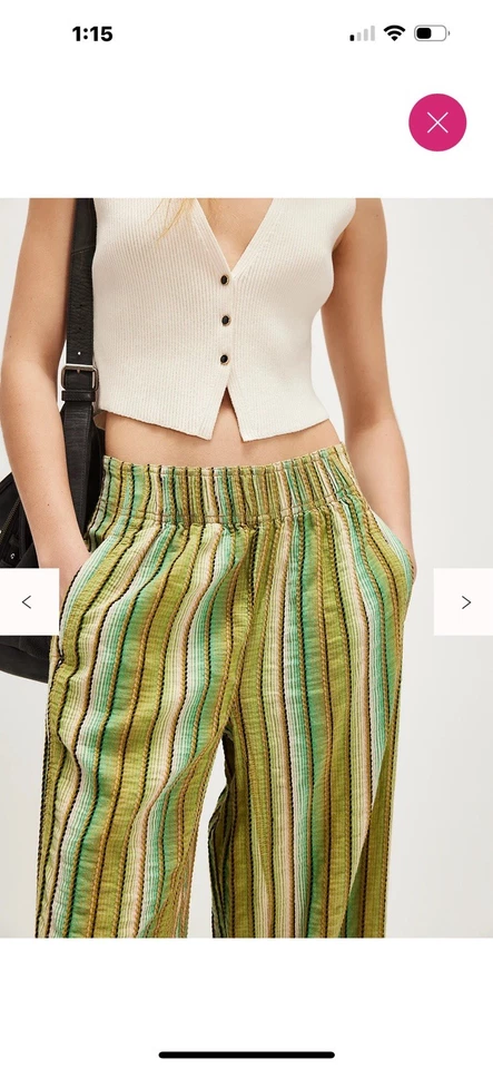 Pantalón a rayas de lino para mujer FREE PEOPLE XS Days End en camuflaje combinado Foto 3 de 4