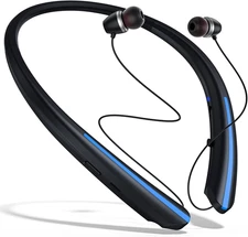 Bluetooth Headphones Neckband Retractable, Wireless Earbuds IPX5 Sweatproof, Blu