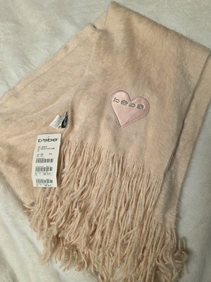 Pink bebe Scarf With Fringe And Pink Heart, NWT