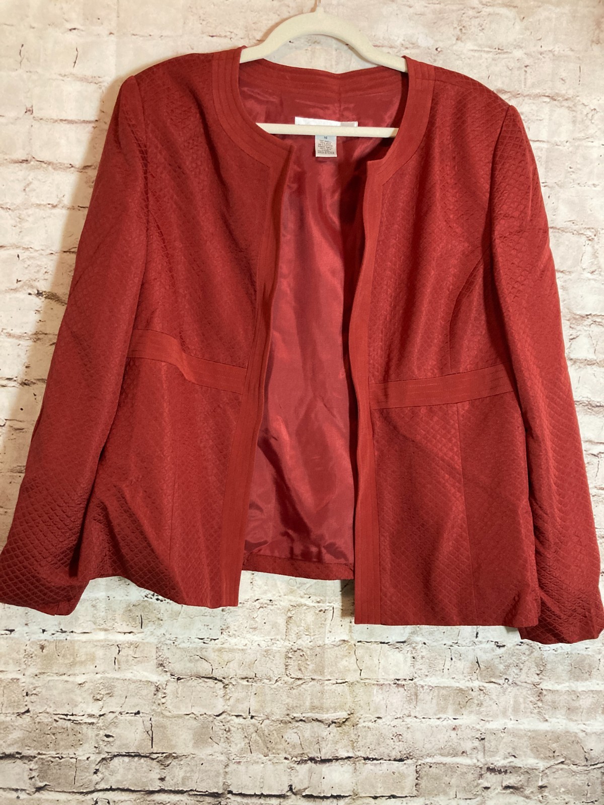 David Warren NY Silk Jacket Womens 16 Rust Red Lightweight Open Front Holiday
