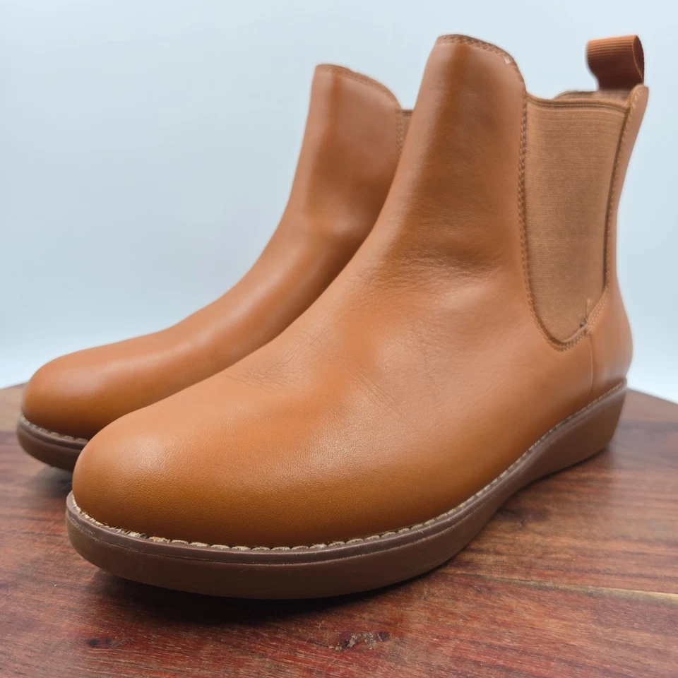 Botas FitFlop Sumi Femininas 8.5 Couro Marrom Conforto Chelsea Tornozelo Botinhas - Imagem 4 de 4