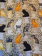 Timeless Treasures Cats Sitting on Columns DAN-C6881 Leaves Cotton BTY