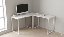 Space-Saving L-Shaped Computer Desk - White Metal Frame - Excellent Condition