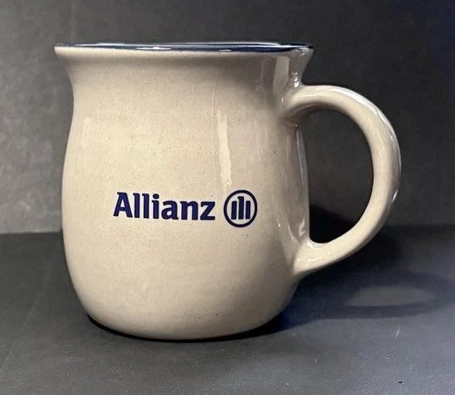 Red Wing Stoneware Co. “Allianz” Logo Coffee Mug Minnesota Made, Blue Rim