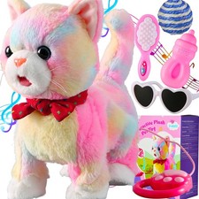 Rainbow Walking Cat Toy for Kitty Toys for Girls Kitten Set That Talking Meow...