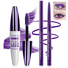 Purple Mascara and Eyeliner Set,5D Colored Volume and Length Waterproof,Purple M