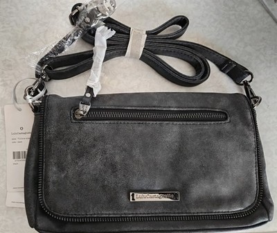 Handtasche Schwarz Anthrazit Original Lulu Castagnette Leder Samt Umhängetasche