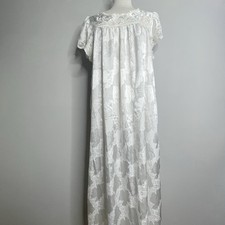 Eve Stillman Vintage Satin Floral Lace Trim Short Sleeve Nightgown White Size L