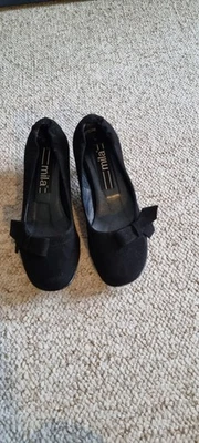 kitten heel girlish shoes, black faux suede - Image 1 of 4