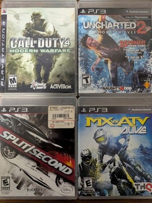PS3 Game Bundle Lot 4 Games Split Second MXvsATV Uncharted 2 COD4 Modern Warfare
