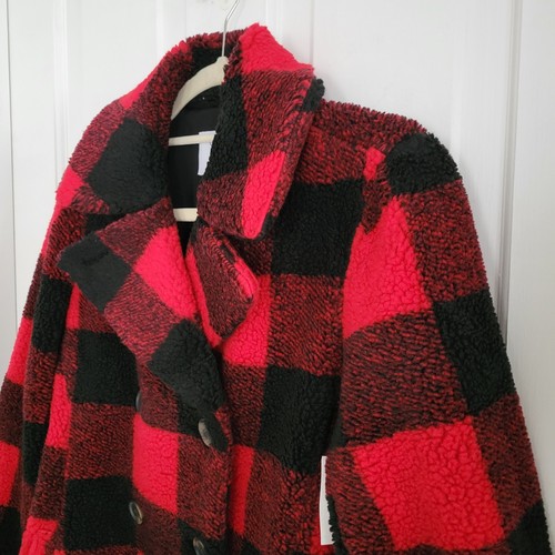 Old Navy Womens Sherpa Coat XTRA SMALL Buffalo Plaid Jacket Lined Soft Outdoor - Picture 5 of 9