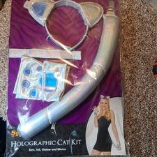 Spirit Halloween Holigraphic Cat Kit W/ Ears Tail Choker  Gloves