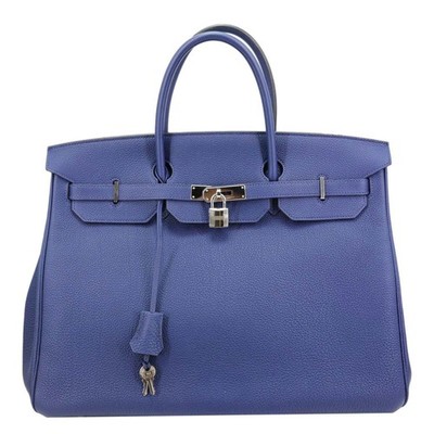 HERMES Birkin 40 Togo Leather Tote Bag Bleu Encre
