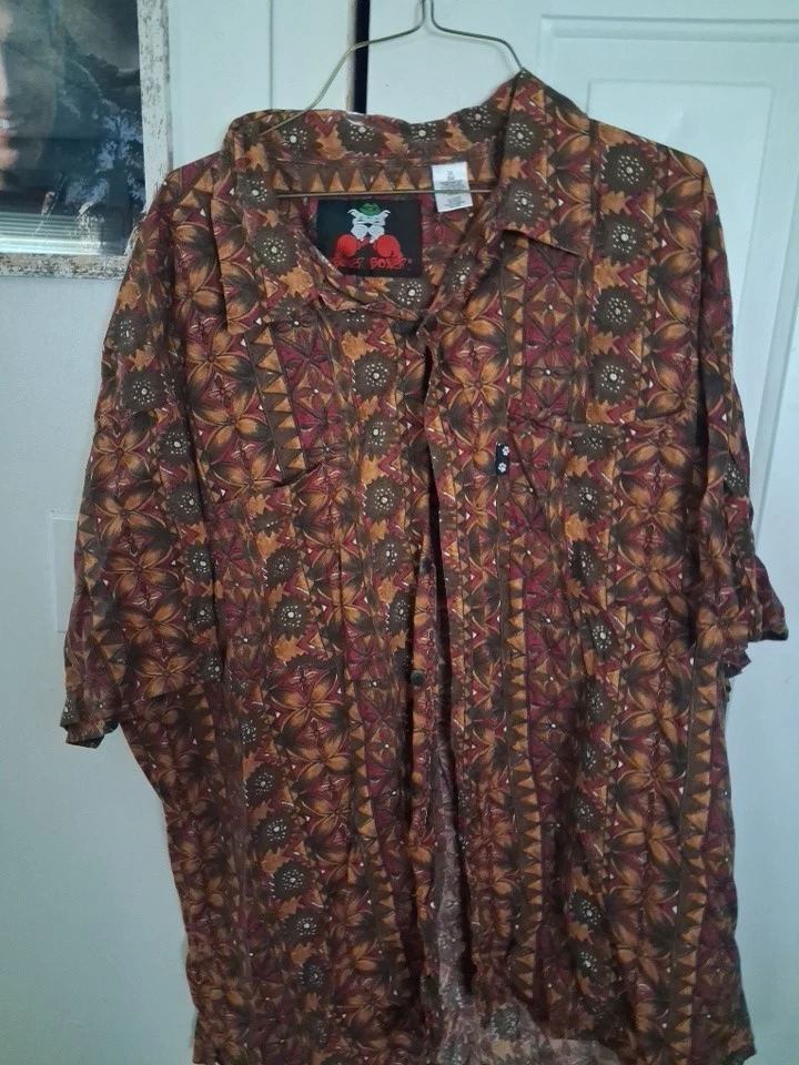 Vintage ‘Boxer Boxer’ Flowe Print Brown and Maroon Button Up Shirt SIZE 2X Big