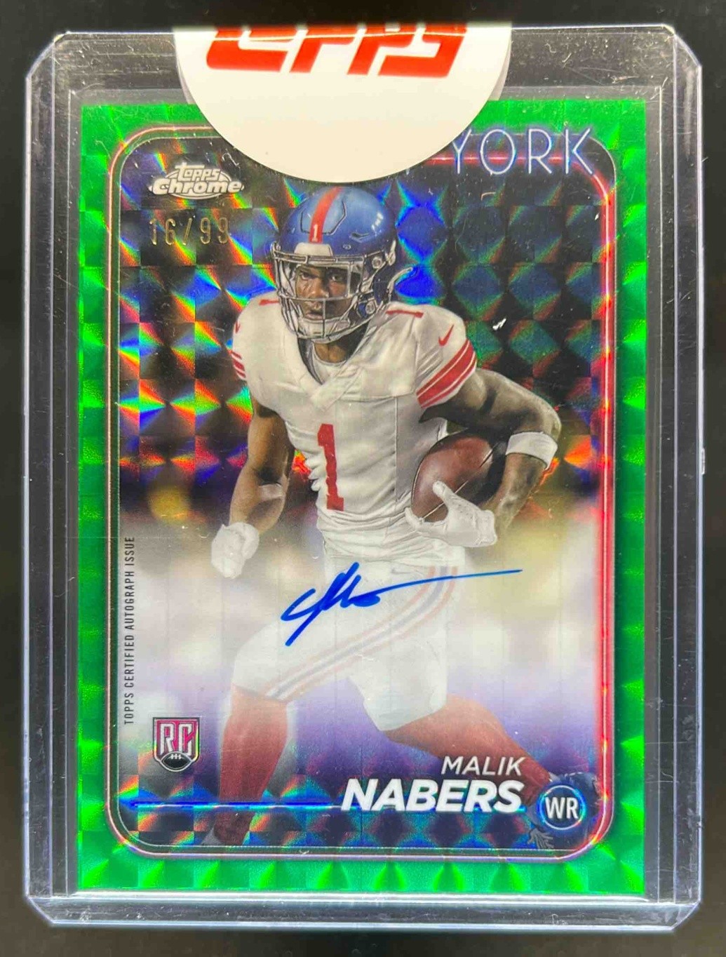 2024 Topps Chrome Malik Nabers Rookie Auto RC Green Geometric Refractor #16/99