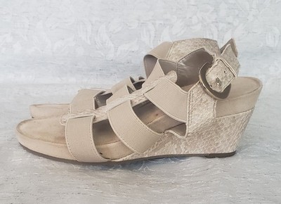 Aerosoles LightsCape Strappy Wedge Sandals Nude Embossed Snake/Lizard Skin 7W