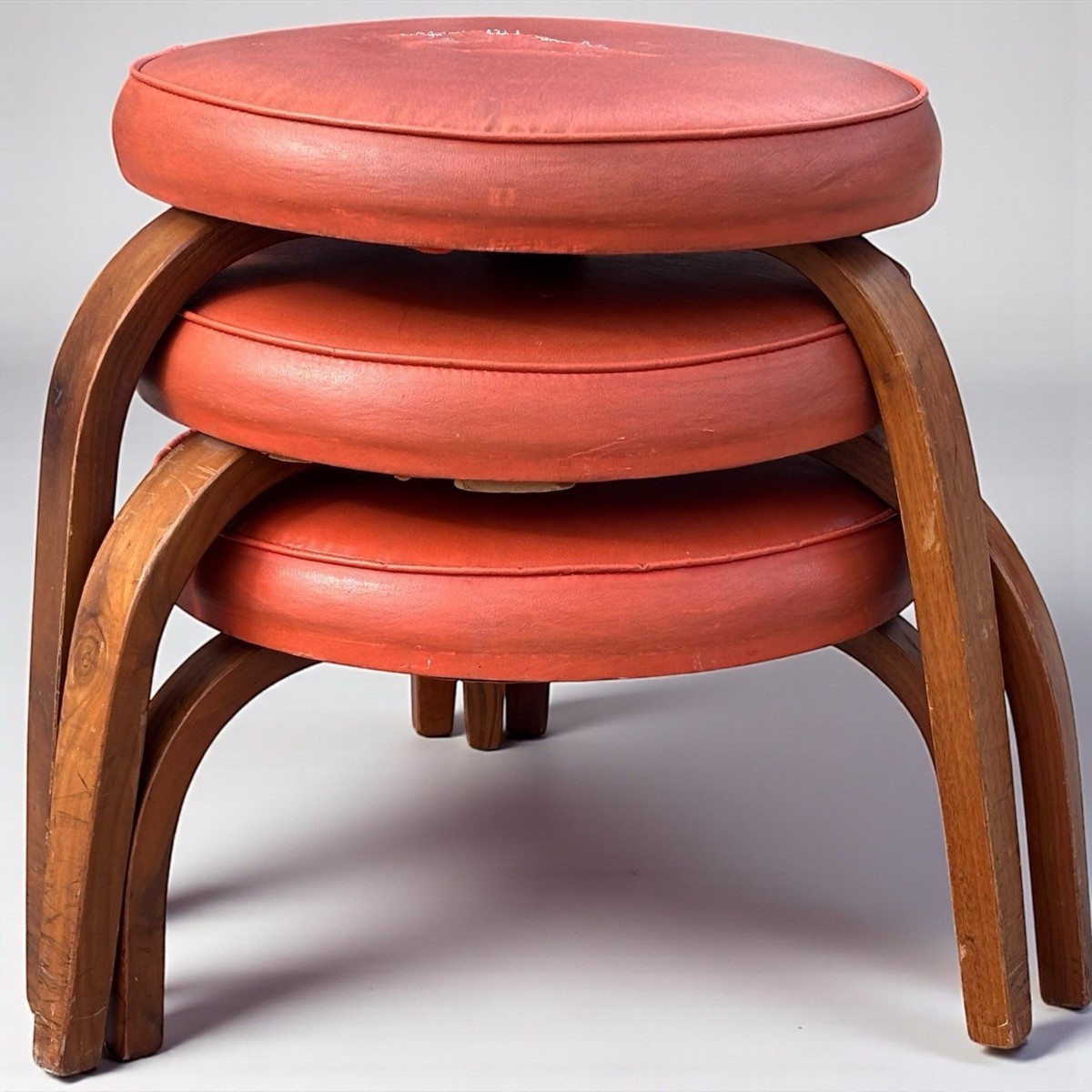 3 Vintage MCM Thonet Bentwood Nesting Stools Mid Century Stacking