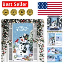 Merry Christmas Snowman Door Cover - Festive Banner for Holidays 71 x 35 in