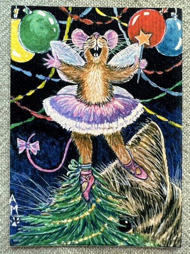 ACEO Cat Art PRINT Cat “Christmas Tree Fairy” Artist Anne Marsh 2007 1/50 - Picture 2 of 6