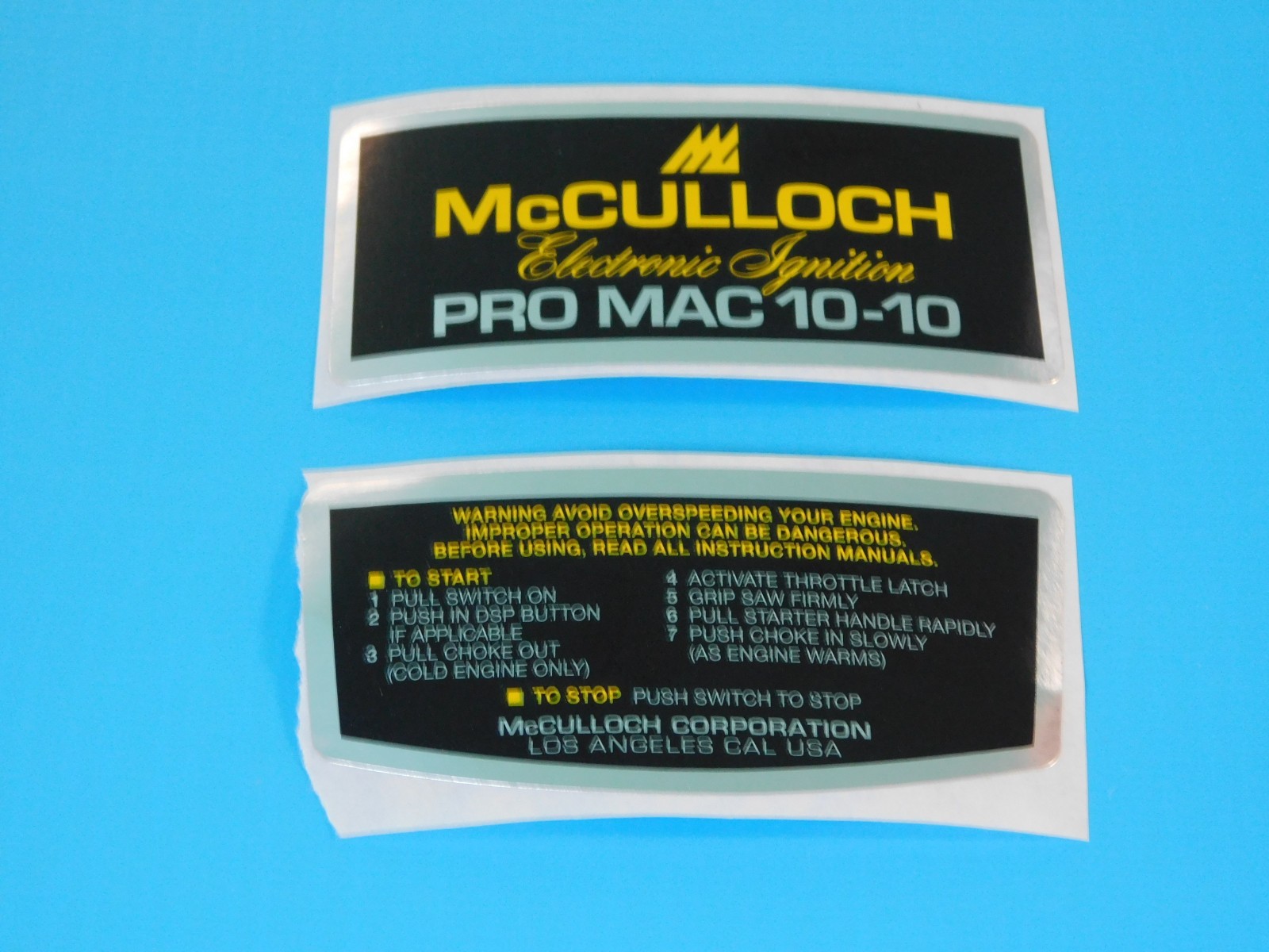 McCULLOCH CHAINSAW PRO MAC 1010 DECAL SET UP484 AND UP485 eBay
