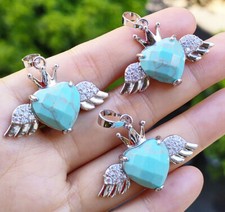 3pcs Turquoise Pendants Faceted Gems Angel Wings Heart Love Luck Amulet