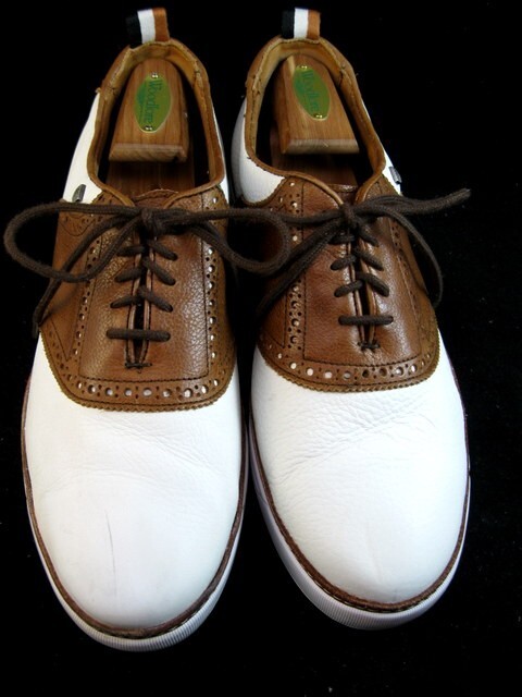 SAOLA Allen Edmonds "STRAITS" DERBY SELLA scarpa da golf derby 9 D bianco marrone (489N