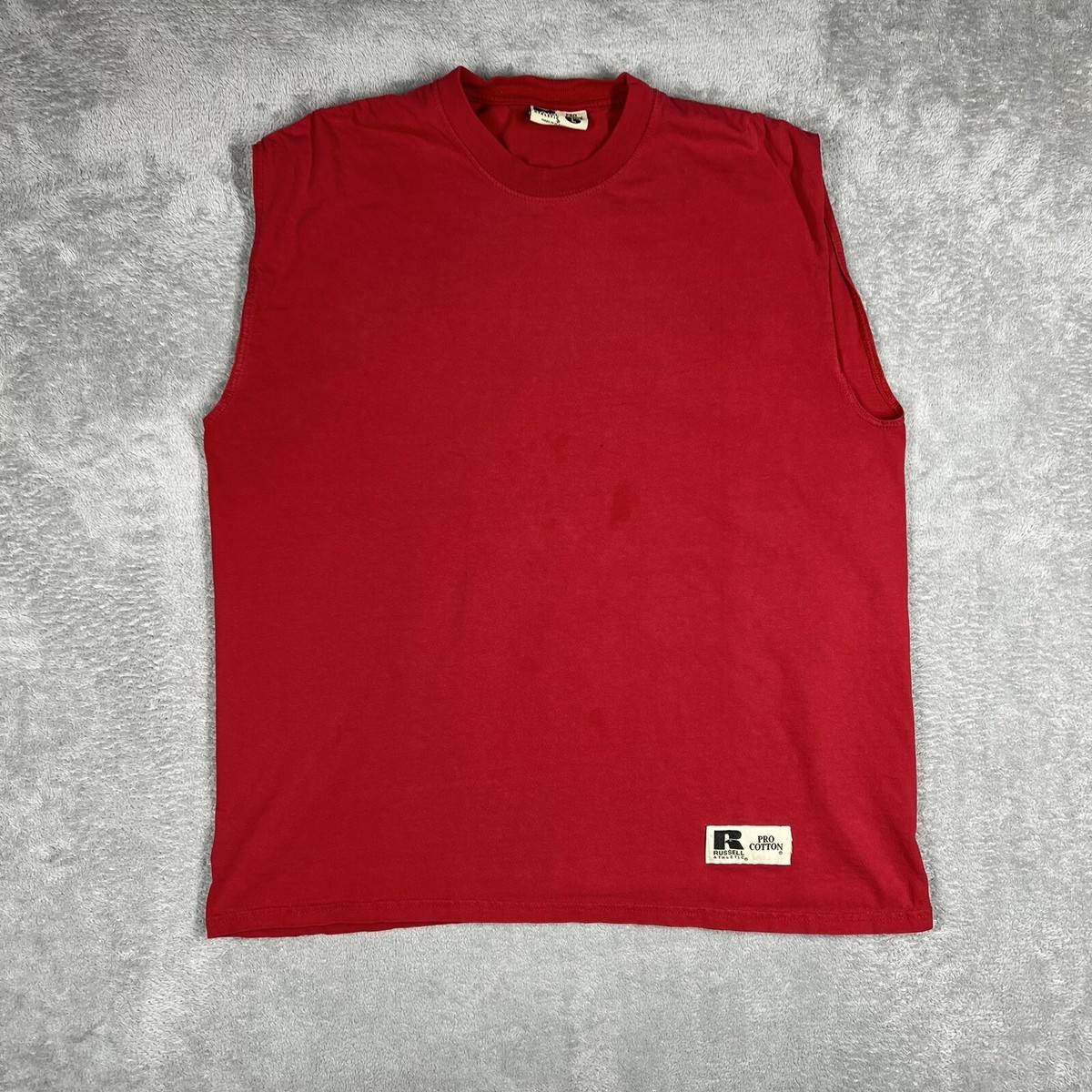 Russell Athletic Tank Top Mens Large Red Blank 100% Cotton Sleeveless Flaw