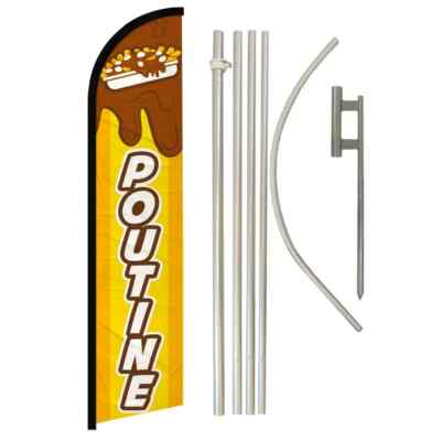 Poutine Windless Full Curve Advertising Food Banner Flag & Pole Kit