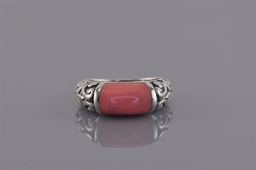 Sterling Silver Red Coral Scrolled Swirled Openwork Band Ring 925 Sz: 7