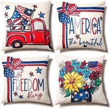 4Th of July Pillow Covers 18X18 Inch,Set of 4 Patriotic Red White Blue Summer O