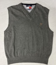 1990's Tommy Hilfiger Gray Knit Vtg V Neck Sweater Vest Men's Large